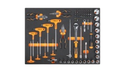 Composition pour mobilier C35
96T clés mâles 6 pans à poignée en T 2 - 2,5 - 3 - 4 - 5 - 6 - 7 - 8 mm
851SR Poignée porte-embouts à bague de déverrouillage rapide 230 mm
860LP Embout coloré pour visseuses pour vis à fente 0,5x3 - 0,6x4,5 - 0,8x5,5 - 1x5,5 - 1,2x6,5 mm
860PE Embout coloré pour visseuses pour vis 6 pans creux 2 - 2,5 - 3 - 4 - 5 - 6 - 8 - 10 mm
860PH Embout coloré pour visseuses pour vis Phillips® PH0 - PH1 - PH2 - PH3 - PH4
860PZ Embout coloré pour visseuses pour vis Pozidriv® - Supadriv® PZ1 - PZ2 - PZ3 - PZ4
860RTX Embout coloré pour visseuses pour vis Tamper Resistant Torx® T9 - T10 - T15 - T20 - T25 - T27 - T30 - T40
860TX Embout coloré pour visseuses pour vis Torx® T6 - T7 - T8 - T9 - T10 - T15 - T20 - T25 - T27 - T30 - T40
860/55 Cliquet réversible porte-embouts 100 mm
882P rallonge porte-embouts magnétique
892/0 porte-douille pour visseuses
920A douilles 6 pans avec carré conducteur femelle 1/2" 10 - 11 - 12 - 13 - 14 - 15 - 16 - 17 - 18 - 19 - 20 - 21 - 22 - 23 - 24 - 26 - 27 - 30 - 32 mm
920/21 rallonge - 1/2" 125 mm
920/22 rallonge - 1/2" 255 mm
920/25 cardan 1/2"
920/42 poignée coulissante 1/2"
920/55 cliquet réversible 1/2"
1084BM Pince coupante diagonale à faible effort de coupe 160 mm
1150BM pince à becs demi-ronds longs 180 mm
1166BM Pince à becs demi-ronds longs 160 mm
Dimensions des tiroirs 600x447mm