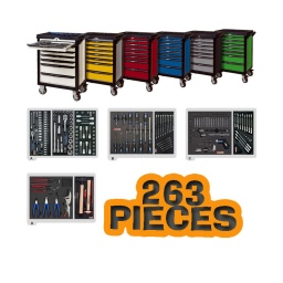 Servante d'atelier 9 tiroirs ks tools pearl 263 pièces
la composition 263 outils :
4 tiroirs en 9 modules mousses
premier tiroir :
- 1 module douilles 1/4" 46 pièces
- 1 module douilles 1/2" 24 pièces
- 1 module douilles 1/2 à embouts allen - torx et xzn 32 pièces
deuxiemm tiroir :
- 1 module tournevis plats et cruciformes 11 pièces
- 1 module clés mixtes 6 a 19mm 14 pièces
troisiemm tiroir :
- 1 module embout de vissage avec tournevis cliquet et monture de clé allen 103 pièces
- 1 module de 12 clé à cliquet tête inclinable de 8 a 19mm avec accessoires 16 pièces
quatriemm tiroir :
- 1 module de 6 pinces coupante. meca. longue avec ressort incorpore + tenaille. multiprise et pince étau
- 1 module martellerie comprenant chasse goupille. cutter 18mm burin plat. maillet à embout plastique et marteau rivoir 10 pièces
la desserte :
la servante d'atelier kstools. série pearl. est le modèle de desserte d'atelier. le plus haut de gamme de la marque. ks tools.
les tiroirs de la servante d'atelier pearl. possedent un système de glissière a roulements à billes (résistance 45kg). muni d'une manette de fermeture. mais aussi du système "one by one". ouverture d'un seul tiroir a la fois. vous pouvez deplacer votre servante d'atelier sans forcement l'a fermer a clé !
les tiroirs de cette servante ont une grande capacité. 40cm de profondeur par 57cm de largeur. tout les tiroirs de cette servante d'atelier sont fournis avec un tapis mousse. a installer au fond.
le plan de travail des servantes d'atelier pearl sont munis de rangement. mais aussi de support pour ordinateur ou ventouse (en option)
au niveau du chassis. les pans de cette servante d'atelier sont perfores. se qui vous permet l'instalation de nombreuses options. tel que. un dérouleur de papier. des crochets de fixations...
cette gamme de servante d'atelier repond parfaitement au rangement pour le mécanicien. carrossier. mais aussi pour les métiers de l'industrie (rangement d'outils de tours / fraiseuse...) ainsi que des domaines tel que le medical. l'aeronotique...
- construction a pans coupes renforcant la structure du bati
- système "one by one" antibasculement
- panneau lateral déporté et pré-percé pour fixation de crochet et accessoires
- 2 roues fixes grand diamètre pour une meilleure stabilite et un déplacement aise sur tous types de sols
- 2 roues pivotantes avec système de freinage total
- plan de travail anti-derapant
- tiroirs sur glissieres à billes extra-resistant (45 kg par tiroir)
- dimensions tiroirs:
9 x h55xl580xp400mm - tiroirs à ouverture totale
- blocage des tiroirs en position fermee. système d'arret a tiroirs
- fermeture totale et simultanee des tiroirs par serrure
- poignée tubulaire de manutention
- finition "pearl" couleur au choix : verte - blanche - bleu - rouge - jaune et grise - grise et noire
- roue dia 125mm larg 50mm