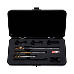 Coffret d'extraction pour bougies de préchauffage type m10x1.0
- composition :
1 foret de centrage
2 tarauds pas à gauche type mm et m10x100
4 adaptateurs pour marteau inertie