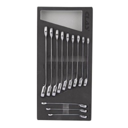 Insert cles mixtes a cliquet reversible angle 15° 8-19mm (12 pcs) Dimensions insert : 390x185x50mm Finition : micro satin Matière : chrome vanadium DIN ISO 691 DIN ISO 1711-1 Composition : - OS4021 : clé mixte à cliquet orientable 8mm - OS4022 : clé mixte à cliquet orientable 9mm - OS4023 : clé mixte à cliquet orientable 10mm - OS4024 : clé mixte à cliquet orientable 11mm - OS4025 : clé mixte à cliquet orientable 12mm - OS4026 : clé mixte à cliquet orientable 13mm - OS4027 : clé mixte à cliquet orientable 14mm - OS4028 : clé mixte à cliquet orientable 15mm - OS4029 : clé mixte à cliquet orientable 16mm - OS4030 : clé mixte à cliquet orientable 17mm - OS4031 : clé mixte à cliquet orientable 18mm - OS4032 : clé mixte à cliquet orientable 19mm