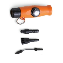 Mini soufflette progressive avec 3 buses
- Corps en matériau composite à haute résistance, antichoc
- Système de fixation rapide de les buses
- Flux d'air réglable par rotation de l'écrou
- 1 Buse en acier 100 mm avec embout de protection en caoutchouc anti-rayures (1949U5/A)
- 1 Buse à éventail plate, en nylon renforcé avec fibres de verre (1949U5/F)
- 1 Buse OSHA, en nylon renforcé avec fibres de verre (1949U5/G)