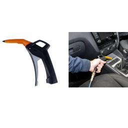 Soufflette compacte et silencieuse adaptée aux compresseurs d'air standard avec un filetage 1/4" BSP.
Son embout/buse en caoutchouc ventilé protège les surfaces des rayures et empêche la pression de dépasser 2 bar (30 psi) s'il se bloque.
Elle convient ainsi aux tâches délicates comme le nettoyage des voitures ou le séchage de pièces fragiles.
Elle est en nylon, avec une gâchette caoutchoutée pour la prise et un œillet de suspension pour le rangement.
Idéale pour les garages, les ateliers de carrosserie, les usines et le bricolage.
Soufflette en nylon, dotée d'un embout en caoutchouc pour protéger les surfaces des rayures.
Poignée ergonomique avec gâchette caoutchoutée souple.
Filetage : 1/4" BSP.
Pression max. : 16 bar (235 psi).
Conforme à la directive européenne 2003/10/CE. Max 85 dB