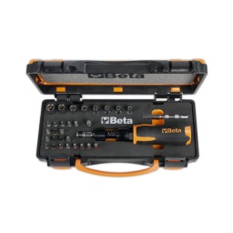 Coffret comprenant : 1 tournevis dynamométrique, 8 douilles 6 pans, 20 embouts et 2 accessoires
Composition :
584/5 1 - 5 Nm
900 douilles 6 pans avec carré conducteur femelle 1/4" 4-5-5,5-6-7-8-9-10 mm
860LP Embout coloré pour visseuses pour vis à fente 0,6x4,5 - 1x5,5 - 1,2x6,5 mm
860PH Embout coloré pour visseuses pour vis Phillips® PH1 - PH2 (x2) - PH3
860PE Embout coloré pour visseuses pour vis 6 pans creux 2-2,5-3-4-5 mm
860TX Embout coloré pour visseuses pour vis Torx® T9-T10-T15-T20-T25-T27-T30-T40
882P/80 rallonge porte-embouts magnétique 80 mm
892/0 porte-douille pour visseuses 1/4 - 1/4