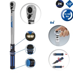 Clé dynamométrique 1/2“ , 10-100Nm avec tête de cliquet réversible