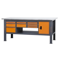 Etabli d'une longueur de 2,1m avec plan de travail en MDF revêtu d'acier inoxydable, 8 tiroirs et 1 compartiment de rangement avec porte.
Principales caractéristiques :
- Plan de travail (2100 x 750 mm) en MDF revêtu d'acier inoxydable et de 38mm d'épaisseur
- 8 tiroirs (367x588 mm) montés sur glissières à billes de précision :
5 tiroirs d'une hauteur de 70 mm
2 tiroirs d'une hauteur de 140 mm
1 tiroir d'une hauteur de 210 mm
- Fonds de tiroirs protégés par un tapis en néoprène
- Chaque tiroir peut accueillir jusqu'à 4 modules d'outillage BETA.
- Serrure centralisé frontale
- 1 compartiment de rangement avec porte et serrure
- Structure en acier avec 4 pieds
- Prédisposition pour l'installation d'un étau (1599F/150 ou 1599GI/150, vendus séparément)
- Demi-étagère inférieure de rangement, 1788x335 mm ; épaisseur : 40 mm
- Prévu pour la fixation au sol
- Capacité de charge statique : 800 kg uniformément répartis
Les accessoires suivants peuvent être ajoutés :
- Panneau latéral perforé C58PFL
- Bord antichute, 2100 mm, C58BAC 2.1
- 197 kg
2.100x750x904 mm