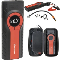Booster 12V 1200A avec power bank 12000mAh et gonfleur
Pour véhicules 12V (moto, quad, voitures).
Alimentation autonome pour téléphones, tablettes.
Eclairage LED : continu, flash, SOS.
Ecran LCD.
Gonfleur : 150 PSI max (convient pour pneus, ballons, matelas pneumatiques, jouets aquatiques…..).
4 fonctions :
- batterie externe pour portable/tablette
- booster
- gonfleur
- éclairage LED (torche/SOS/Stroboscope)
Sortie de la pompe à air : 150 PSI max / 10,34 bar max.
Entrée : 5V/2A ou 9V/2A.
Sortie : USB 1 5V/2,4A ; USB2 QC3,0 ; démarrage 12V ; compresseur.
Température de fonctionnement : -20°C à +60°C.
Protection contre les courts-circuits, les surcharges et les décharges.
Livré en mallette de transport.
Livré avec :
1 câble de charge
1 tuyau de sortie compresseur
1 adaptateur de valve
1 mallette de transport
1 câble avec pinces
Temps de charge 3-6h
Capacité batterie 12000 mAh - 44,4Wh
Tension de démarrage 12V
Courant de démarrage en crête 1200A
Débit air 22 l/min
Courant de démarrage 600A
Dimensions 257x103x53mm
