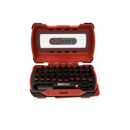 Mini coffret d'embouts de vissage à chocs 1/4'' L.25 mm, 31 pièces
Jeu d'embouts à chocs pour une utilisation dans tout domaine
Embouts ultra-résistants avec double zone de torsion pour un transfert de couple optimal
Acier phosphaté
Traitement spécifique pour utilisation à chocs
Uniquement pour utilisation à chocs
Empreinte gravée au laser sur chaque embout
Mini coffret bi-matière avec couvercle transparent
Emplacement annoté pour chaque embout
Maintien ferme des embouts dans leur logement
Clip de ceinture pivotant à 360°
Contenu :
Porte-embouts magnétique à chocs L.60 mm
2 x PH1 - 2 x PH2 - 2 x PH3
PZ1 - PZ2 - PZ3
Fente 4 - 5,5 - 8 mm
TORX T8 - T9 - T10 - T15 - T20 - T25 - T27 - T30 - T40
6 pans 2 - 3 - 4 - 5 - 6 - 8 mm
4 pans 1 - 2 - 3 mm