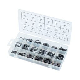 Assortiments de clavettes. circlips et goupilles
composition :
clavette
12 x 1/8''x 5/8''
12 x 1/8''x 1''
12 x 5/32''x 5/8''
12 x 5/32''x 1''
12 x 3/16''x 5/8''
12 x 3/16''x 1''
goupille
25 x 3/32''x 3/8''
25 x 3/32''x 1/2''
25 x 1/8''x 1/2''
25 x 1/8''x 5/8''
25 x 5/32''x 5/8''
10 x 3/16''x 3/4''
circlips
12 x 3/8''
12 x 1/2''
12 x 5/8''
12 x 3/4''
20 x 1/4''
20 x 3/8''