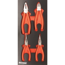 Composition : 4 outils
-1 pince universelle ref.13733
-1 pince droite bec  1/2  rond ref.13735
-1 pince coudée bec  1/2  rond ref.13739
-1 pince coupante ref.13743
