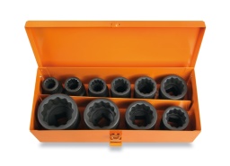 Coffret métallique comprenant 10 douilles à chocs 12 pans