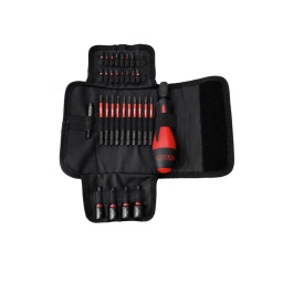 Trousse d'embouts de vissage à chocs 1/4'' avec tournevis porte-embouts, 31 pièces
Jeu d'embouts à chocs pour une utilisation dans tout domaine
Embouts ultra-résistants avec double zone de torsion pour un transfert de couple optimal
Acier phosphaté
Traitement spécifique pour utilisation à chocs
Uniquement pour utilisation à chocs
Empreinte gravée au laser sur chaque embout
Trousse nomade pratique et peu encombrante
Maintien ferme des embouts dans leur logement
Tournevis porte-embouts ergonomique à bague de verrouillage