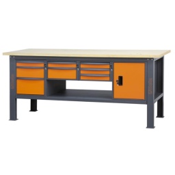 Etabli d'une longueur de 2,1m avec plan de travail en bois, 8 tiroirs et 1 compartiment de rangement avec porte.
Principales caractéristiques :
-Plan de travail (2100 x 750 mm) en bois contreplaqué stratifié de 38 mm d'épaisseur
-8 tiroirs (367x588 mm) montés sur glissières à billes de précision :
5 tiroirs d'une hauteur de 70 mm
2 tiroirs d'une hauteur de 140 mm
1 tiroir d'une hauteur de 210 mm
- Fonds de tiroirs protégés par un tapis en néoprène
- Chaque tiroir peut accueillir jusqu'à 4 modules d'outillage BETA
- Verrouillage centralisé à l'avant
- Serrure centralisé frontale
- 1 compartiment de rangement avec porte et serrure
- Structure en acier avec 4 pieds
- Prédisposition pour l'installation d'un étau (1599F/150 ou 1599GI/150, vendus séparément)
- Demi-étagère inférieure de rangement, 1788x335 mm ; épaisseur : 40 mm
- Prévu pour la fixation au sol
- Capacité de charge statique : 800 kg uniformément répartis
Les accessoires suivants peuvent être ajoutés :
- Panneau latéral perforé C58PFL
- Bord antichute, 2100 mm, C58BAC 2.1
- 174 kg
2.100x750x904 mm