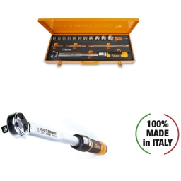 Clé dynamométrique à cliquet Zero-Reset avec douilles et rallonges dans un étui
Grâce à sa nouvelle conception, il n'est plus nécessaire de remettre à zéro la clé après son utilisation.
COFFRET COMPLET : 1 clé dynamométrique 666/20, avec carré d'entrainement mâle 1/2'' et de plage de serrage 40 à 200 Nm, est complétée d'un assortiment complet de douilles 920A, des rallonges 920/20, 920/21 et 920/22 et d'un adaptateur 920/15.
TECHNOLOGIE ZÉRO-RESET : Grâce à des matériaux ultra-performants et à des traitements thermiques précis sur le ressort et sur les composants du système de réglage, il n'est plus nécessaire de remettre à zéro la clé en fin d'utilisation.
RÉGLAGE FACILE : L'échelle graduée du vernier permet de régler avec précisions le couple de serrage pouvant aller jusqu'au dixième de Nm.
PLUS GRANDE VISIBILITÉ : La double échelle graduée en Nm permet une visibilité plus claire et plus facile du couple.
CLIQUET RÉVERSIBLE : Mécanisme à 72 dents permet une utilisation précise et rapide de la clé, garantissant un angle de reprise de 5° de serrage. Pour une serrage à droite avec une précision de serrage du couple : ± 3 %.
MANCHE BI-MATIÈRE : Poignée ergonomique permettant une prise en main sûre et confortable. Fabriquée à partir de matériaux résistants : aux carburants, à l'huile et aux produits industriels.
SYSTÈME DE VERROUILLAGE DU COUPLE : Bouton de verrouillage/déverrouillage avec une bague rouge haute visibilité signalant la position déverrouillée.
Le couple se règle grâce à la rotation de la poignée.
MÉCANISME À CLIC : Le clic mécanique est audible et palpable.
100 % FABRIQUÉ EN ITALIE : Entièrement conçues et fabriquées en Italie, assemblées, testées et certifiées dans le Dynalab de Beta, à notre siège social de Sovico, se traduisant par des clés dynamométriques de qualité Premium.