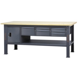 Etabli d'une longueur de 2,1m avec plan de travail en bois, 6 tiroirs et 1 compartiment de rangement avec porte.
Principales caractéristiques :
- Plan de travail (2100 x 750 mm) en bois contreplaqué stratifié de 38 mm d'épaisseur
- 6 tiroirs (367x588 mm) montés sur glissières à billes de précision :
1 tiroir d'une hauteur de 210 mm
4 tiroirs d'une hauteur de 70 mm
1 tiroir d'une hauteur de 140 mm.
- Fonds de tiroirs protégés par un tapis en néoprène
- Chaque tiroir peut accueillir jusqu'à 4 modules d'outillage BETA
- Serrure centralisé frontale
- 1 compartiment de rangement avec porte et serrure
- Structure en acier avec 4 pieds
- Prédisposition pour l'installation d'un étau (1599F/150 ou 1599GI/150, vendus séparément)
- Demi-étagère inférieure de rangement, 1788x335 mm ; épaisseur : 40 mm
- Prévu pour la fixation au sol
- Capacité de charge statique : 800 kg uniformément répartis
Les accessoires suivants peuvent être ajoutés :
- Panneau latéral perforé C58PFL
- Bord antichute, 2100 mm, C58BAC 2.1
162 kg
2.100x750x904 mm