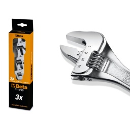 Jeu de 3 clés à molette graduées et chromées
Les clés à molette BETA graduée 111E permettent de visser et de dévisser des écrous et des boulons de différentes tailles grâce à sa mâchoire mobile.
L'ajustage s'effectue grâce à sa molette centrale.
Caractéristiques:
Large ouverture de la clé
Faible encombrement de la tête de la mâchoire lors de sa complète ouverture
Double marquage laser en mm/pouce pour des réglages précis
Têtes chromées mates pour une meilleure lecture de l'échelle
Fabriquée en acier allié haute performance pour une grande résistance mécanique à la torsion
Traitement thermique spécial pour une excellente résistance à l'usure.
Grande poignée permettant un confort optimal d'utilisation
Orifice sur le manche permettant de l'accrocher
Conforme à la norme DIN 3117 - ISO 6787