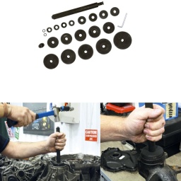 Jeu de disques de pression pour douilles, paliers et joints - 52 pièces
Ensemble de disques de pression pour le montage de paliers, douilles et joints, conçus pour être utilisés avec la poignée de montage fournie ou dans une presse hydraulique d'atelier.
Les applications comprennent les roulements de roues de motos et de voitures, les joints d'arbre à cames et de vilebrequin, les joints de boîte de vitesses, les roulements et les coussinets. Arbre de transmission articulé.
Conçu pour être utilisé avec un marteau ou une presse d'atelier.
Comprend 49 tailles de disques, dont 18 à 65 mm (par incréments de 1 mm) et 1 x 74 mm.
Tous les composants sont fabriqués en acier au carbone traité thermiquement. Résistant aux chocs.
Comprend également une poignée de 220 mm pour les paliers et les coussinets en profondeur. Fourni dans une mallette de transport robuste en plastique moulée par soufflage