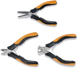 Jeu de 3 outils ESD pour l'électronique.
1172ESD Pince ESD à becs longs et plats
1188ESD Pinces coupantes diagonales ESD
1190ESD Pinces coupantes frontale ESD